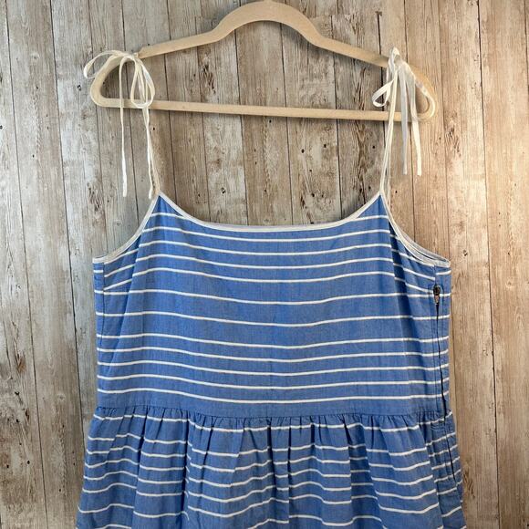 Gap Cami Dress Womens 12 Blue White Striped‎ Strapp Fit and Flare Summer Midi - Picture 2 of 5